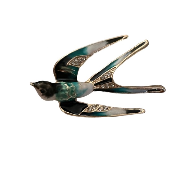 Blue and Gold Swallow Bird Vintage Pin - Picture 2 of 4